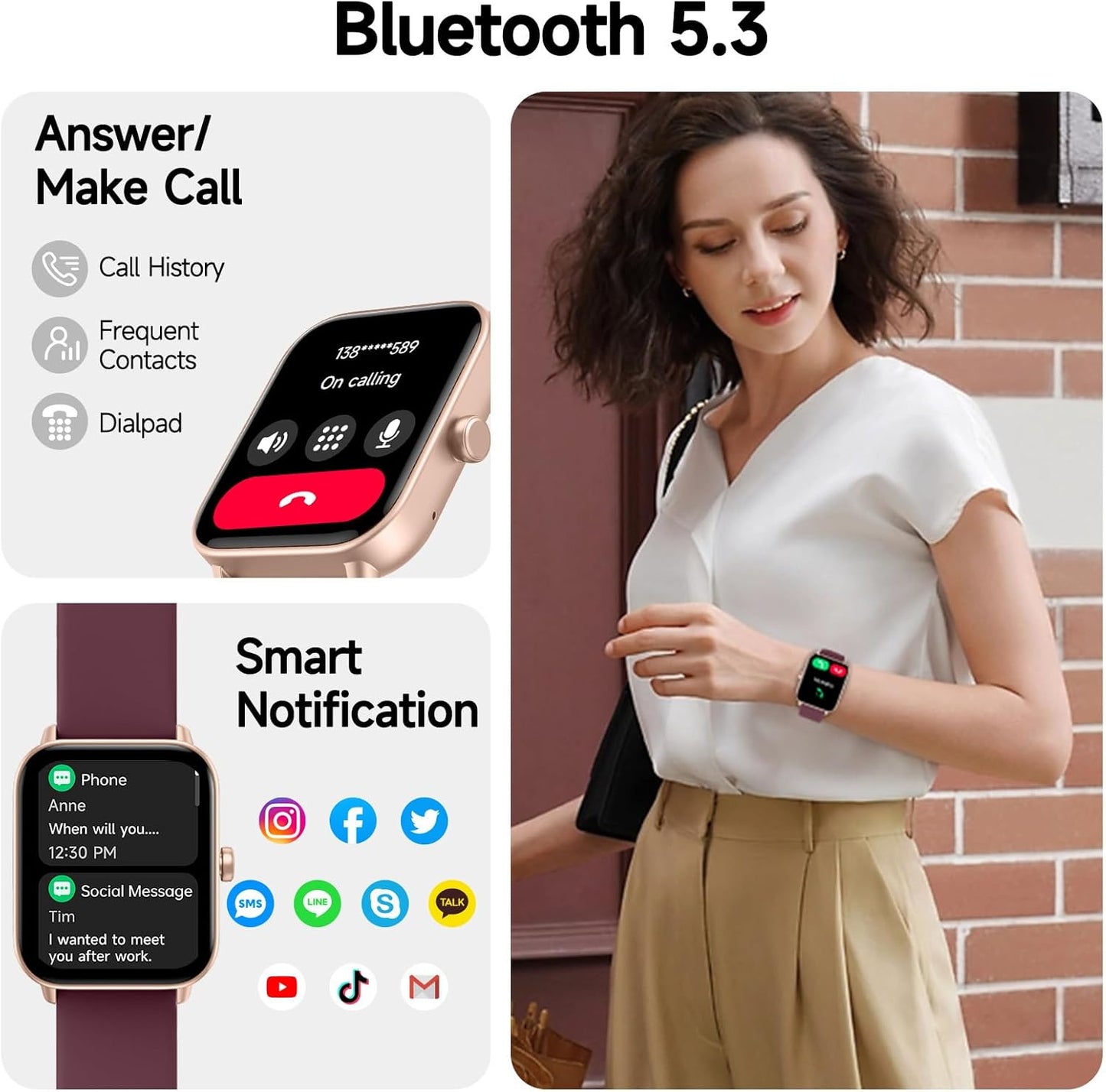 Smartwatch für Herren Damen (Anrufe entgegennehmen/tätigen), Alexa-Smartwatch kompatibel mit Android iOS, Fitness-Tracker mit Herzfrequenz-SpO2-Schlafmonitor, 1,8 Zoll HD DIY Zifferblatt Wasserdichte Uhr mit Bluetooth-Anruffunktion