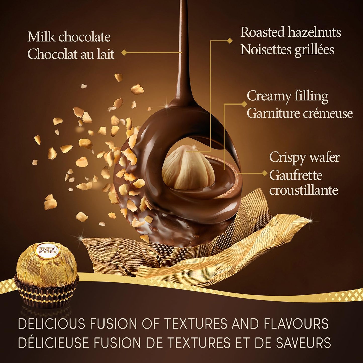 FERRERO ROCHER Caja de Regalo de Chocolate con Leche y Avellanas, 48 Unidades, Regalo Ideal para Anfitrionas, 600g