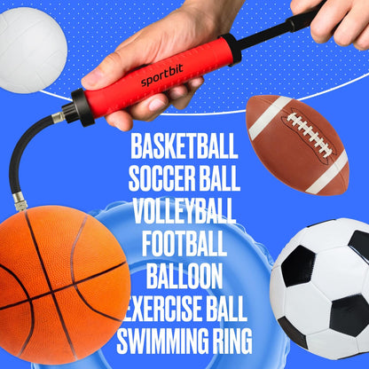 SPORTBIT Ballpumpe für Sportbälle - Basketballpumpe, Volleyballpumpe, Fußballpumpe - Handpumpe für alle Sportbälle - Push & Pull Aufblassystem - Inklusive 5 Nadeln