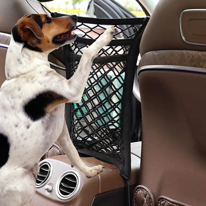WENOVL Organizador de malla de 3 capas para coche, Red trasera de asiento, Barrera para mascotas y niños en el asiento trasero, Soporte de tejido para carga y bolso, Bolsa de red de almacenamiento para conductor