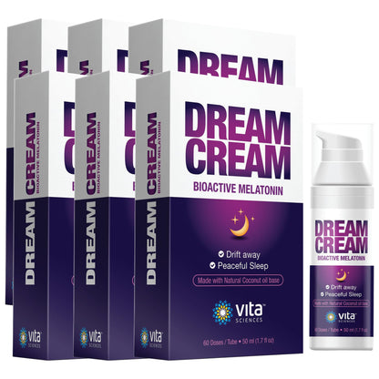 Vitasciences Dream Cream Melatonin 3mg - The Best Natural Sleep Aid, Topical Sleep Cream Is a Safe Alternative to Sleeping Pills. Fragrance-Free Lotion - Pack of 6