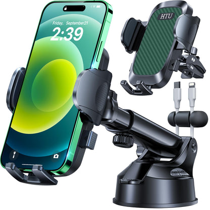 2026 Ultimate Best【True Military-Grade & Safety Cert】Car Phone Holder HTU【Upgraded 360 Rotation & 100+LBS Strongest Suction】5-in-1 Truck Windshield Dashboard Vent Mount Stand for iPhone Android, Black