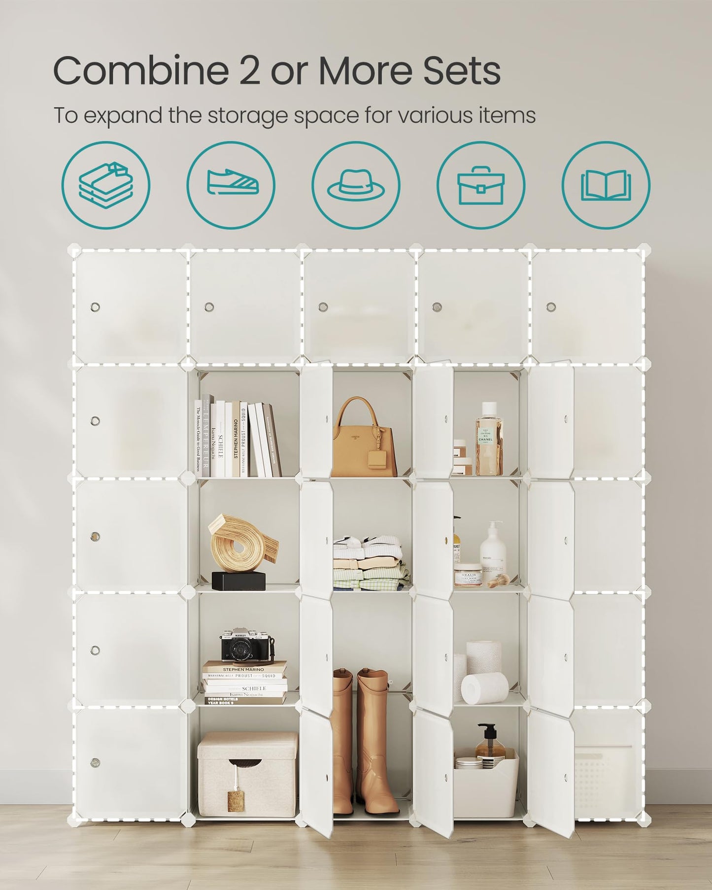 SONGMICS Cube Storage Organizer, Set of 16 Plastic Cubes, Closet Organizers and Storage, Room Organization, Bedroom Living Room, 12.2 x 48.4 x 48.4 Inches, Rustic Brown ULPC442A01