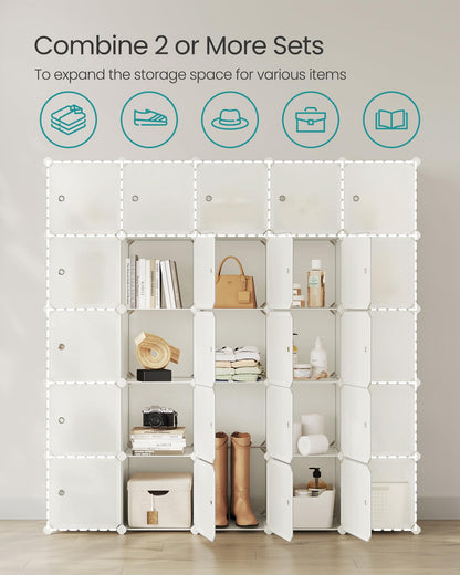 SONGMICS Cube Storage Organizer, Set of 16 Plastic Cubes, Closet Organizers and Storage, Room Organization, Bedroom Living Room, 12.2 x 48.4 x 48.4 Inches, Rustic Brown ULPC442A01