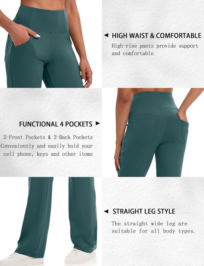 VOOVEEYA Yogahosen für Damen mit Taschen, gerade geschnittene Hose mit weitem Bein, hochtaillierte Business-Hose, petite/regulär//lang