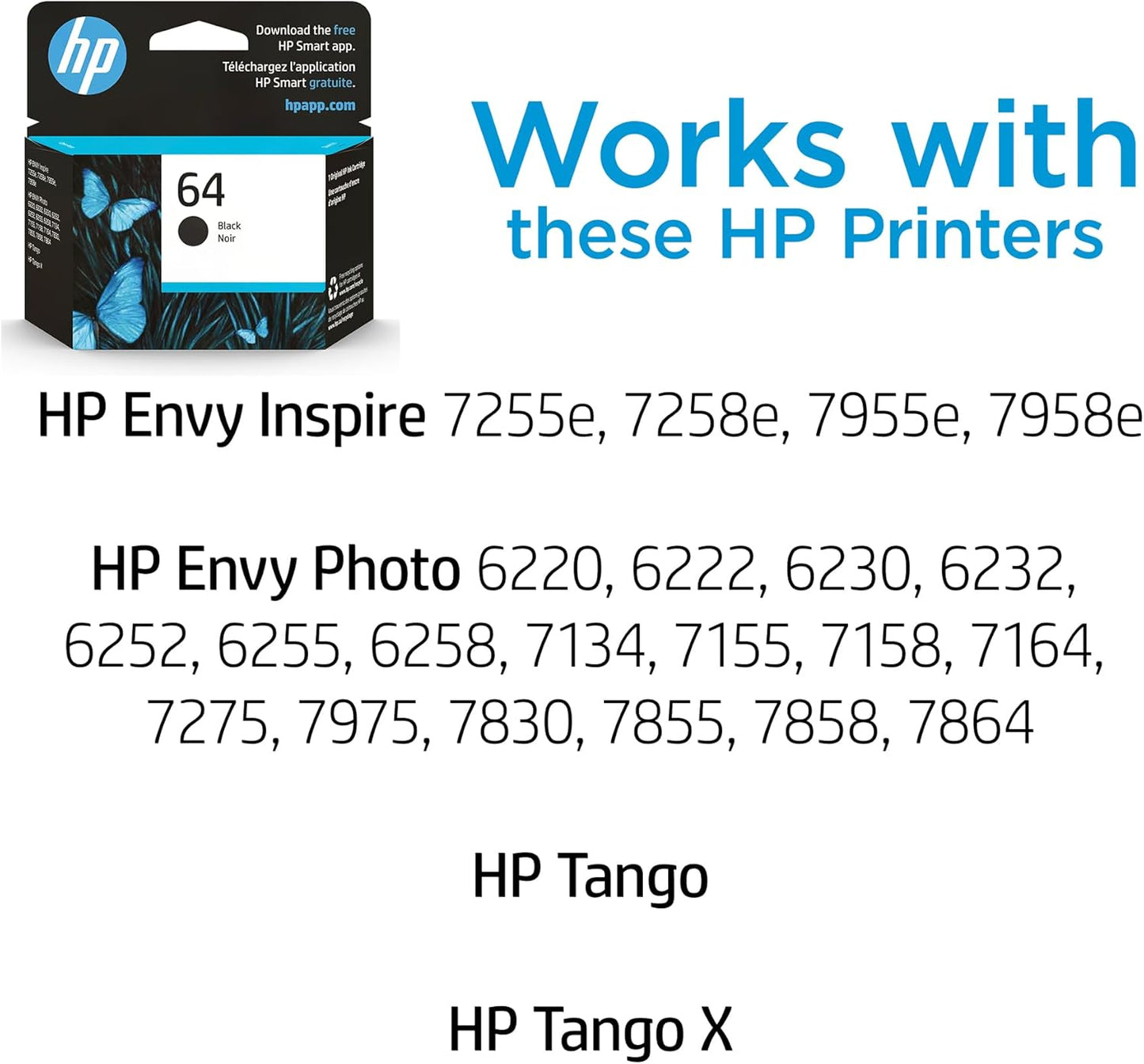 Original HP 64 Schwarz Tintenpatrone | Kompatibel mit HP ENVY Photo 6200, 7100, 7800 Serien | Für Instant Ink geeignet | N9J90AN