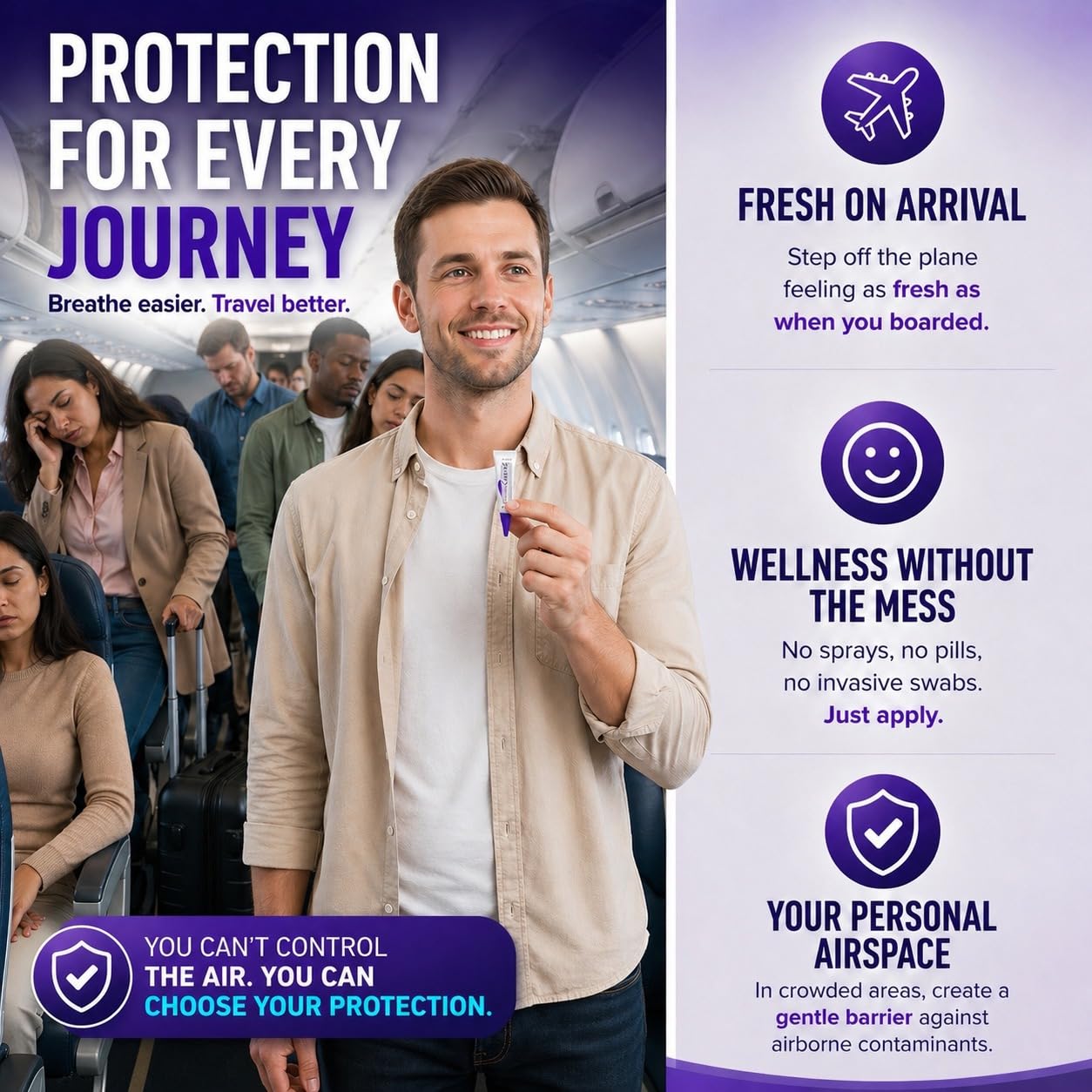 for Air Travelers | Cabin Air Protection Gel | Helps Block Dust, Mold & Airborne Contaminants | Drug-Free, Applied Around Nose | TSA Friendly | 150+ Uses (Unscented, 10g, Pack of 6)