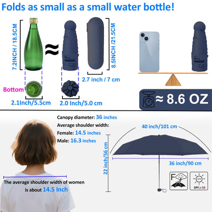 BAODINI Reiseutensilien Mini-Regenschirm für die Handtasche mit Etui Klein Kompakt UV-Sonnenschutz Leicht Winzig Tasche Manuelles Öffnen und Schließen Regenschirm für Damen, Kinder und Herren Passt in Handtasche Rucksack