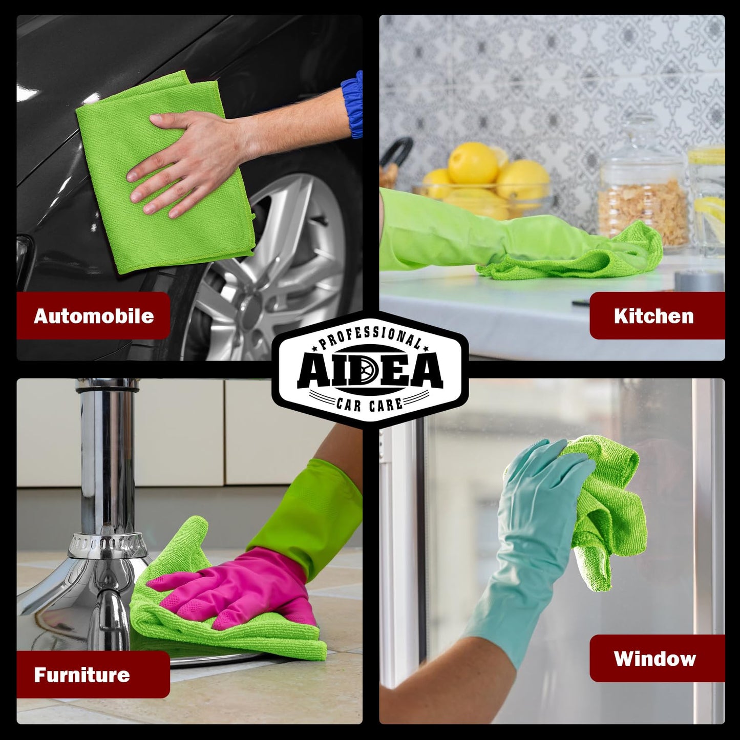AIDEA Microfiber Cleaning Cloths-50PK, Microfiber Towels for Cars, Premium All-Purpose Car Cloth, Dusting Cleaning Rags, Absorbent Towels for SUVs, House, Kitchen, Window, Gift-12×12"