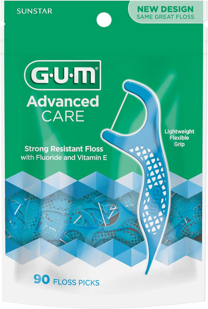 GUM Advanced Care Flosser Picks, angereichert mit Vitamin E & Fluorid, frischer Minzgeschmack, blau, 150 Flosser (1 Beutel)