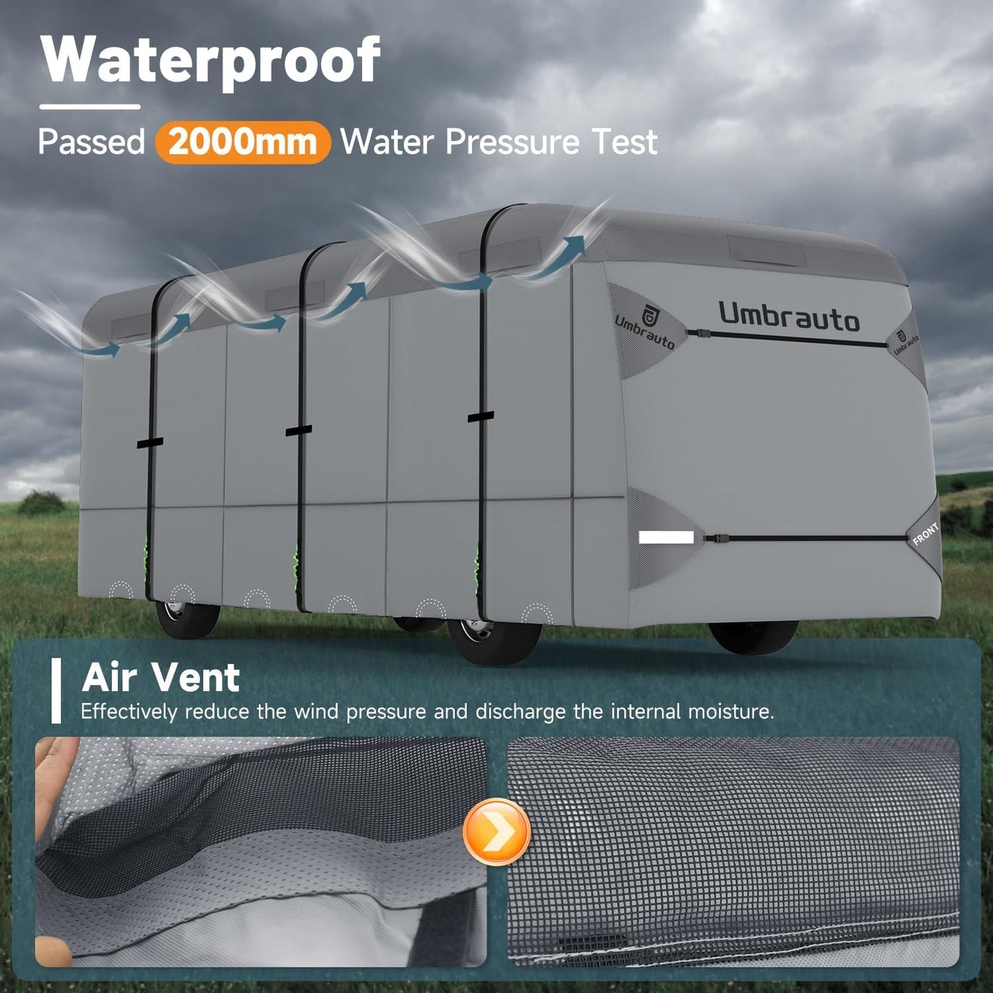 Umbrauto Class C RV Cover Fits 29-32’, Class C Motorhome Camper Cover, Heavy Duty 7 Layers Top Windproof Breathable RV Cover with 3Pcs Extra Straps, Adhesive Repair Patches, 6 Gutter Covers
