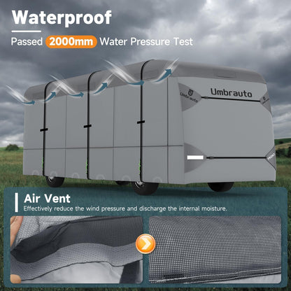 Umbrauto Class C RV Cover Fits 29-32’, Class C Motorhome Camper Cover, Heavy Duty 7 Layers Top Windproof Breathable RV Cover with 3Pcs Extra Straps, Adhesive Repair Patches, 6 Gutter Covers