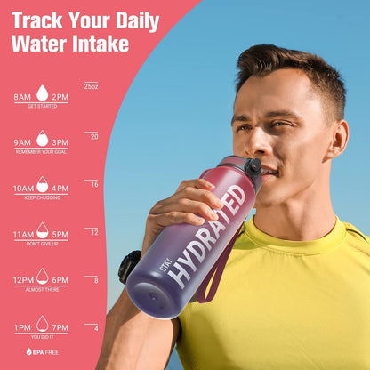Sahara Sailor Trinkflasche, 950ml Motivations-Sportflasche mit Zeitmarkierung – Trinkzeiten – Tritan, BPA-frei, weite Öffnung auslaufsicher, Fast-Flow-Technologie mit Reinigungsbürste (1 Flasche)
