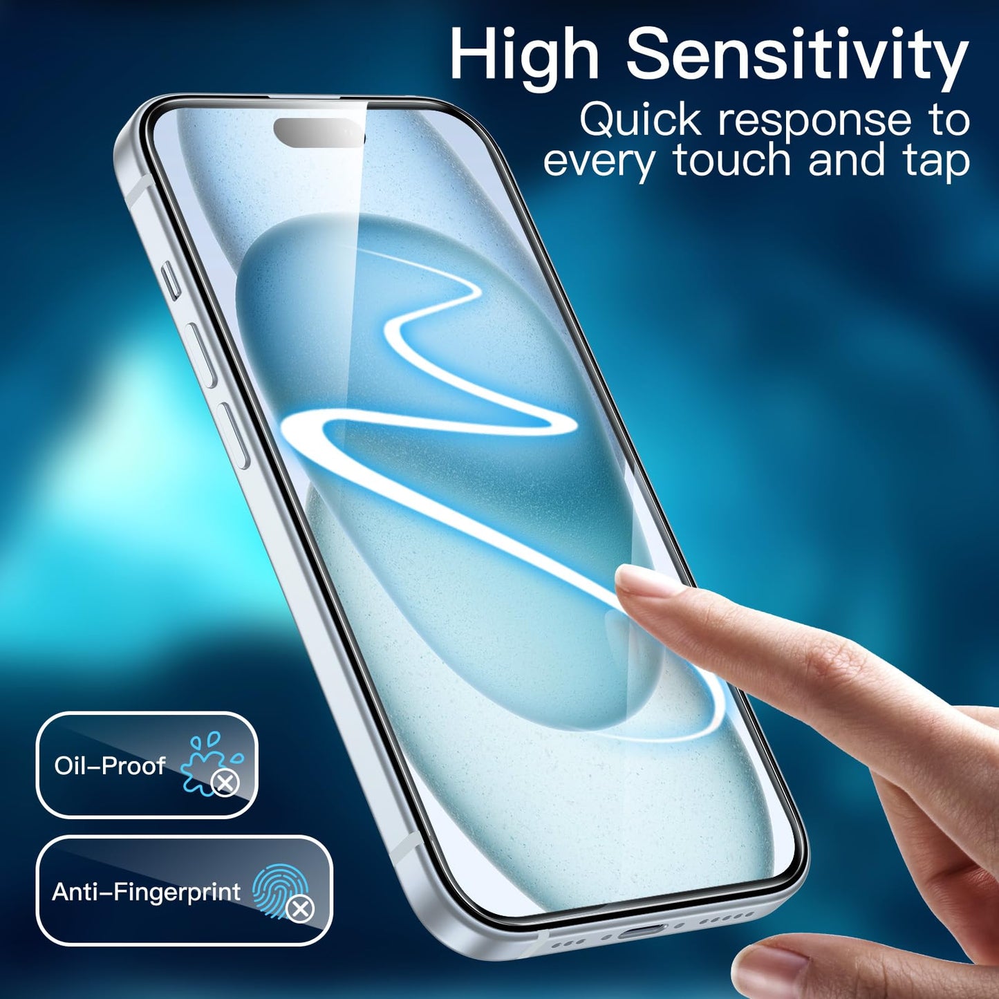 JETech Displayschutzfolie für iPhone 16 6,1 Zoll, gehärtetes Glas mit einfachem Installationstool, Case-Friendly, HD Klar, 3 Stück