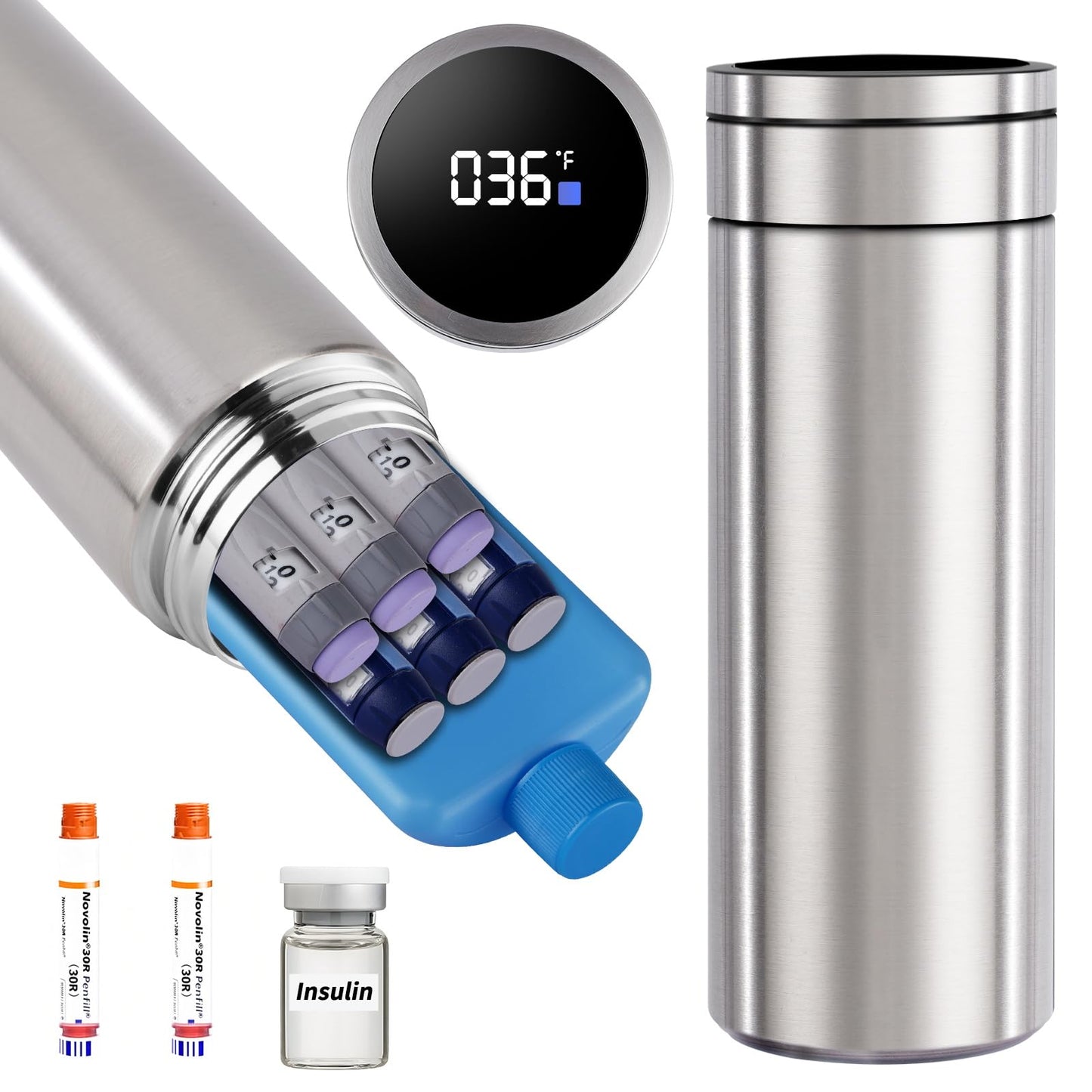 Bogush Large 60H Insulin Pens Cooler for 6-8 Pens Travel Case Temp Display Medication Cooler for Travel TSA Approved Medicine Cooler Medical Travel Cooler Bag Epipen Carry Case Black
