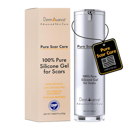 DermAvance Pure Scar Care "Medical Grade Silicone Gel" for Surgical and Facial Marks - Silicone Cream for Effective Scar Management - 1.05822 fl oz (30g), Clear