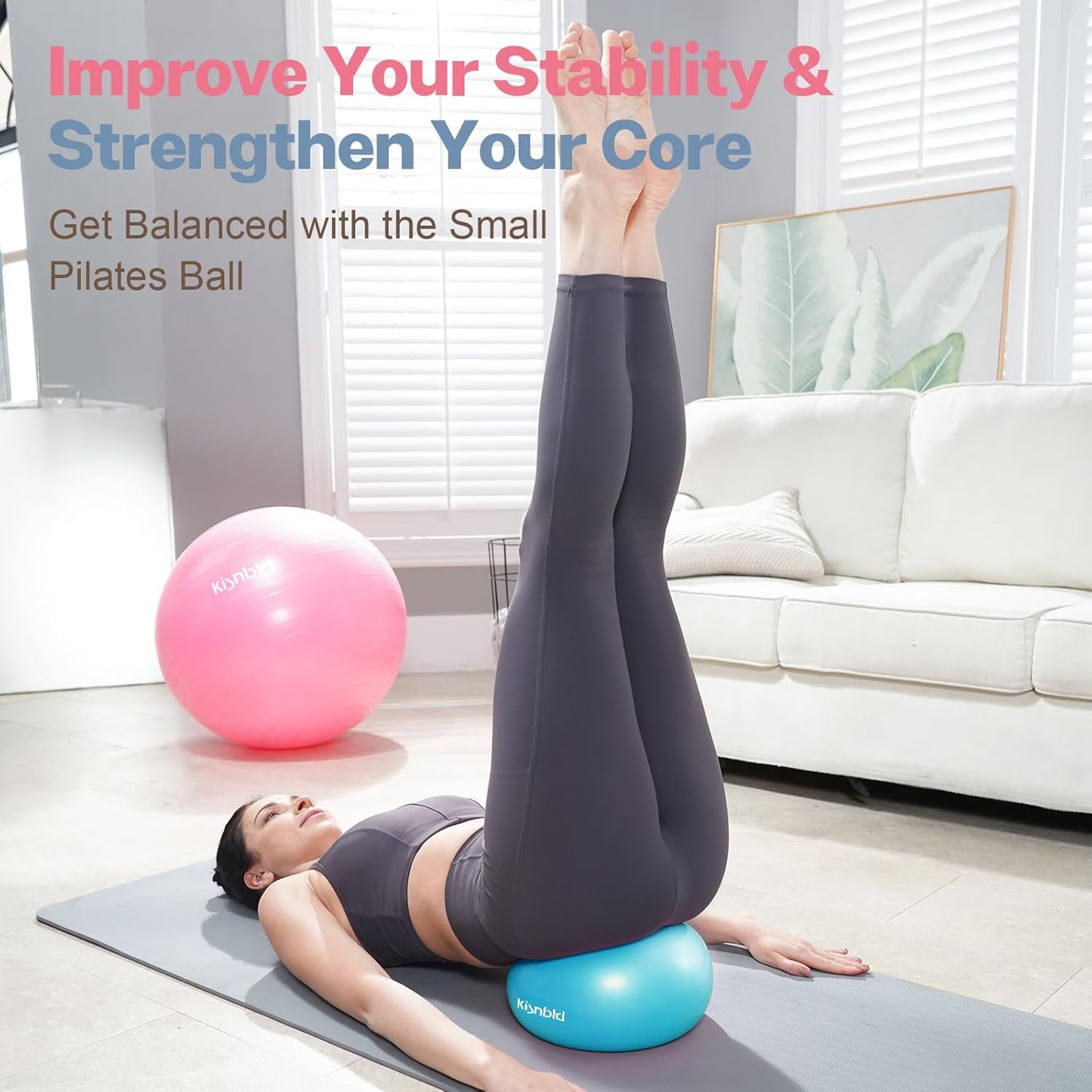 kisnbld Kleiner Gymnastikball, 9 Zoll Mini Pilates Ball, Anti-Burst und Rutschfester Mini Yoga Ball für Stabilität, Fitness, Physiotherapie, Dehnung und Rumpfkrafttraining zu Hause, im Fitnessstudio und Büro