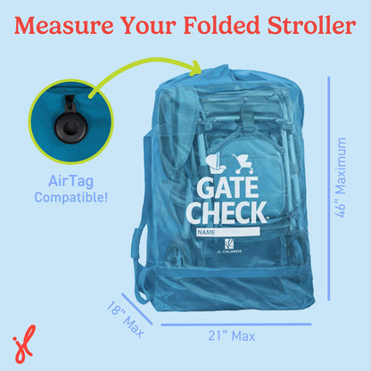 J.L. Childress Gate Check Bag for Single & Some Double Strollers - Travel Bag for Airplane, Fits Most Standard Baby Strollers, Airport Accessories Gate Check, Flying Essentials - Neon Blue