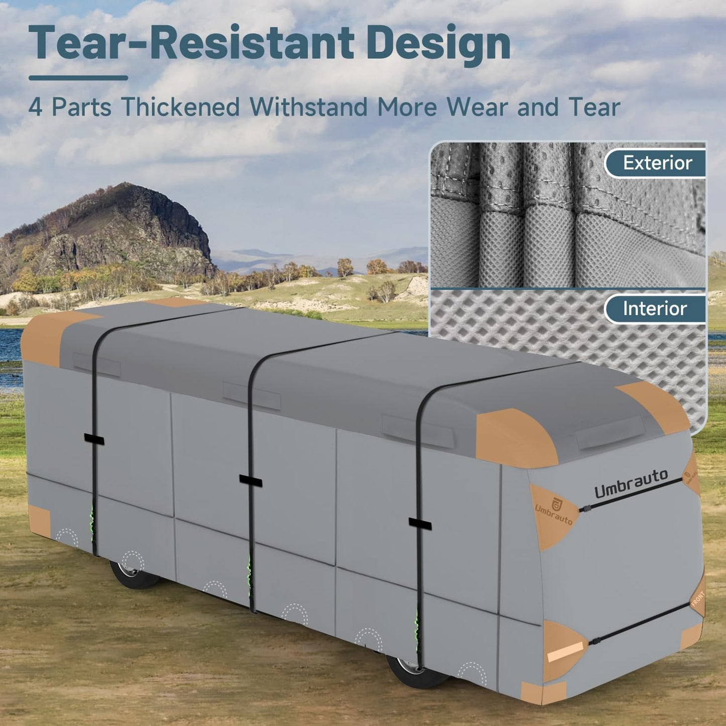 Umbrauto Class C RV Cover Fits 29-32’, Class C Motorhome Camper Cover, Heavy Duty 7 Layers Top Windproof Breathable RV Cover with 3Pcs Extra Straps, Adhesive Repair Patches, 6 Gutter Covers