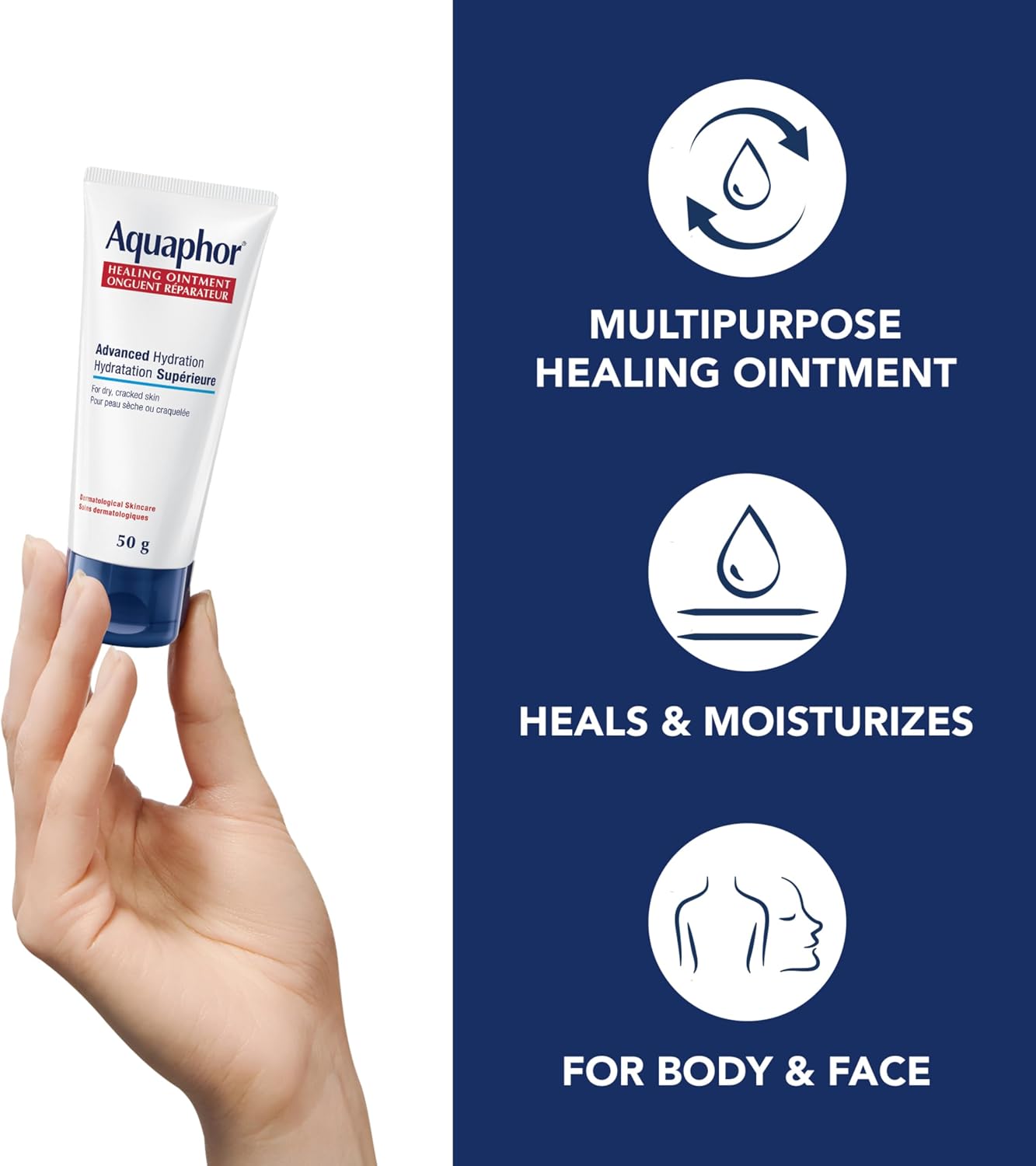 EUCERIN Aquaphor Multipurpose Healing Ointment for Extremely Dry, Cracked Skin (50g), Moisturizing Ointment and Hand Cream for Use After Hand Sanitizer or Hand Soap