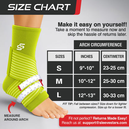 Sleeve Stars Knöchelbandage für Damen & Herren, Knöchelwickel für Verstauchungen, Kompressionsmanschette zur Linderung von Plantarfasziitis, Leicht anpassbare Unterstützung: mit abnehmbarem Gurt (Einzeln/M:25-30cm/Schwarz)