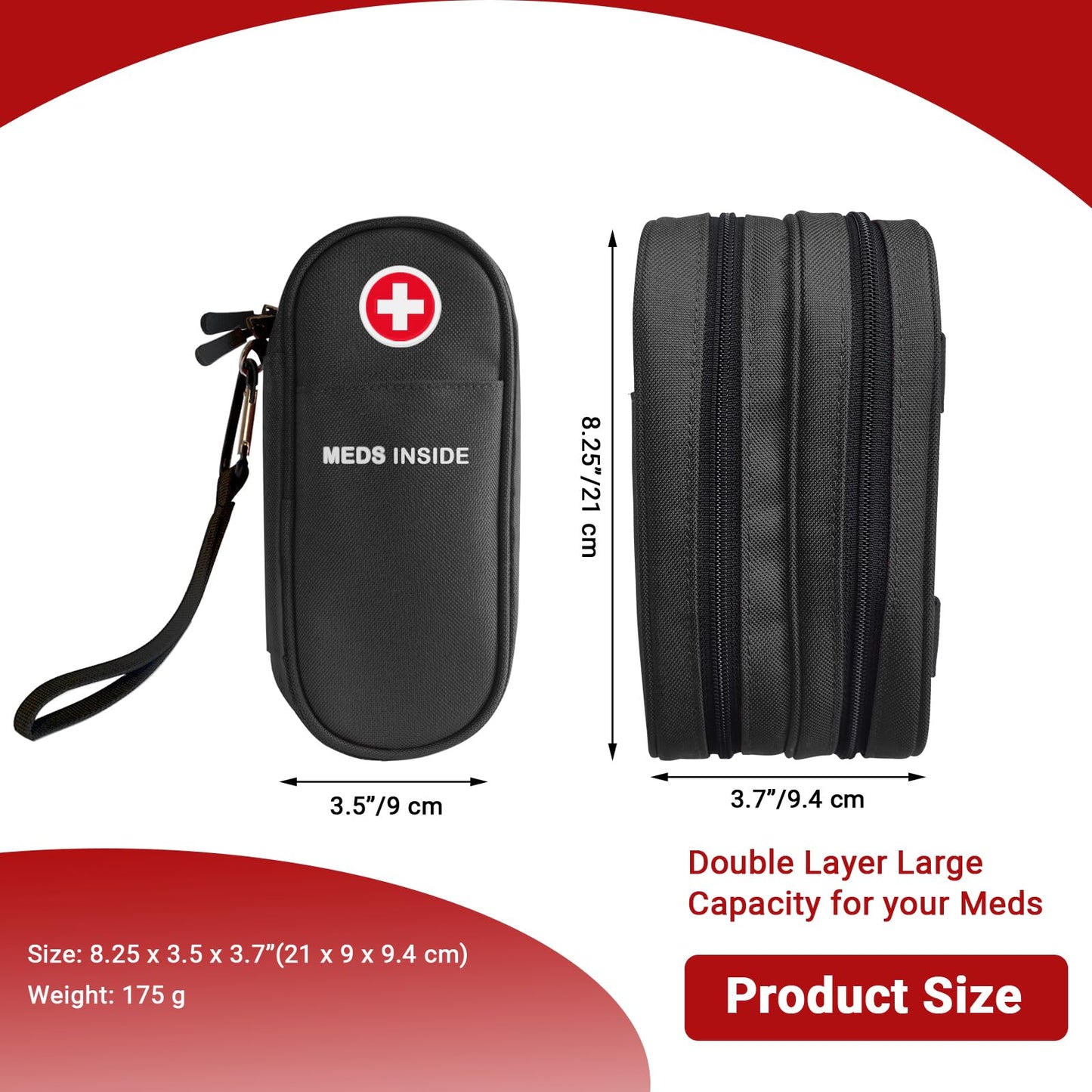 EpiPen Carrying Case, Double Layer Travel Medical Bag with Zipper, Emergency Medication Organizer Pouch for 2 Epi Pens or Auvi-Q, Anti-Histamine, Other Allergy Medicines, (Black)