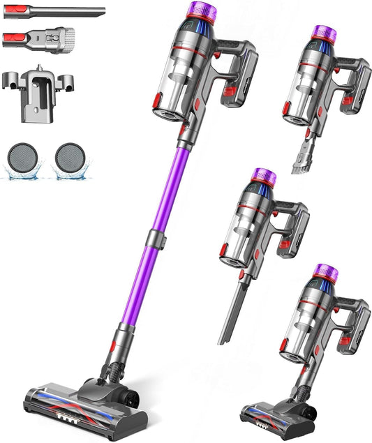 MQDXE Cordless Stick Vacuum Cleaner: 550W Powerful Suction, LED Display, 55 Min Runtime, Anti-Tangle Brush, Rechargeable Battery, Lightweight for Home, Pet Hair, Hard Floors, Carpet