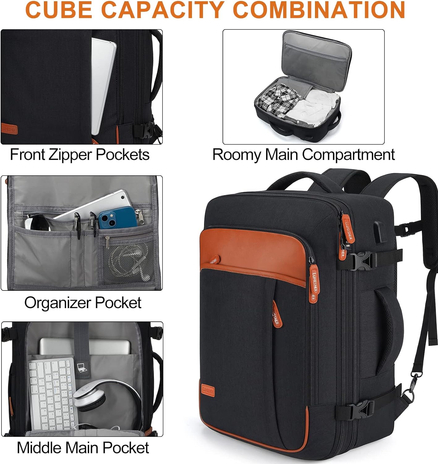 Lumesner Handgepäck Rucksack, extra großer 40L Flugzugelassener Reiserucksack für Damen & Herren