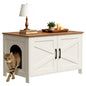 Homhedy Cat Litter Box Enclosure, Wooden Cat Washroom Furniture with Barn Door, Pet House, Fit Most of Litter Box, White