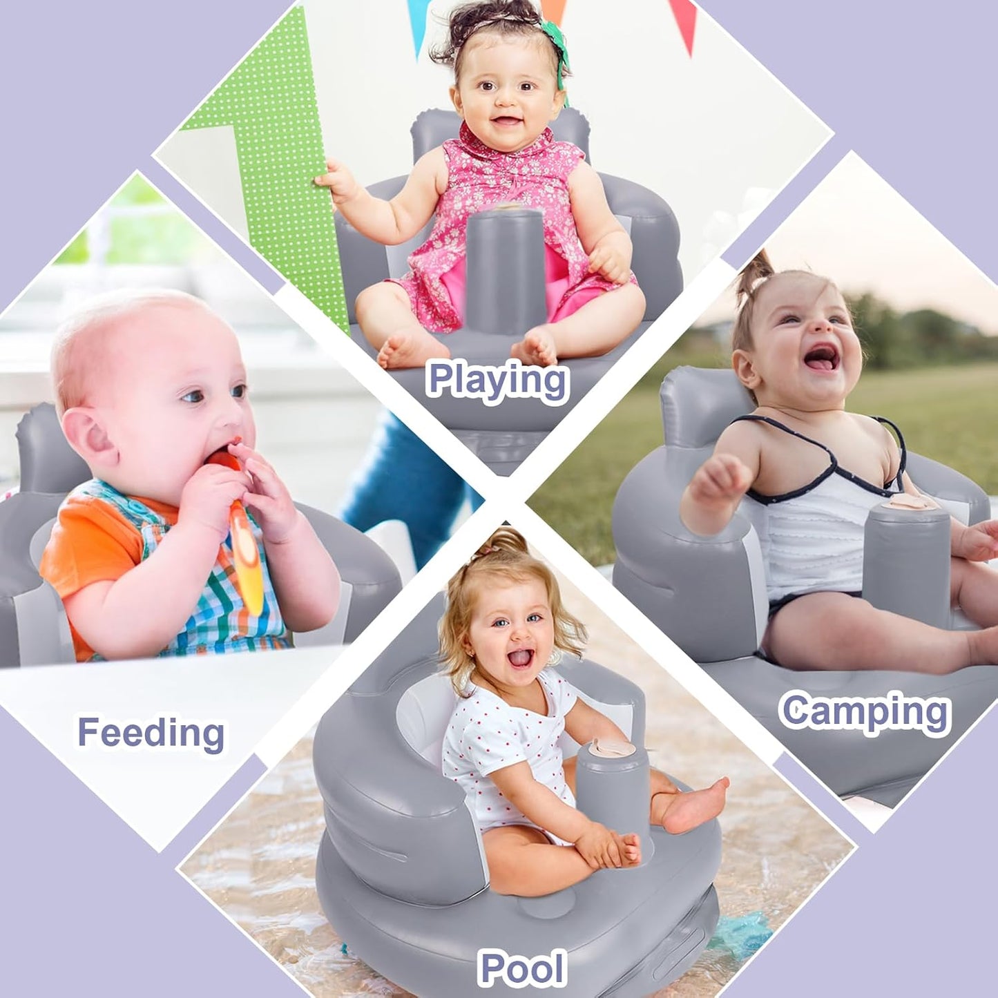 Aufblasbarer Babysitz, aufblasbarer Babystuhl für Babys ab 3 Monaten, aufblasbarer Sommerstuhl mit integrierter Luftpumpe, Baby-Bodensitz zum Sitzenlernen, Spielen, Campen, Orange
