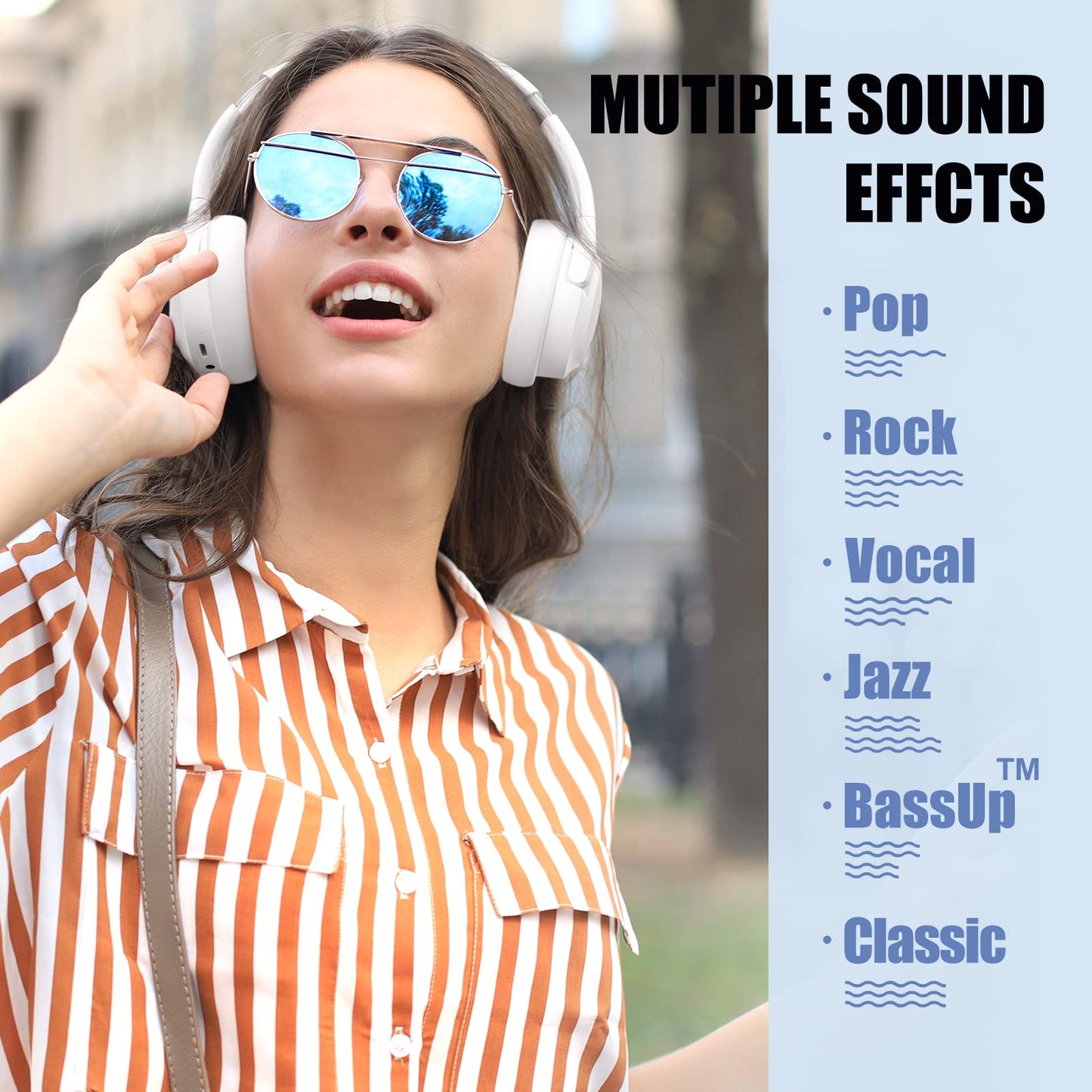 Auriculares Bluetooth BERIBES de diadema, 65H de reproducción y 6 modos de ecualización Auriculares inalámbricos con micrófono, auriculares plegables ligeros HiFi estéreo, graves profundos para oficina en casa, teléfono móvil, PC, etc.