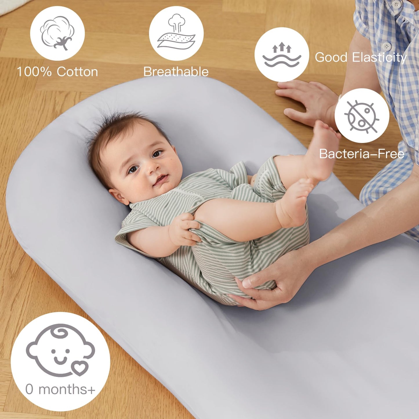 Lucakuins Baby Lounger, Bionic Design Baby Lounger for Newborn 0-24 Months, Soft Organic Cotton Breathable Lounger for Infants (Lovely Green)