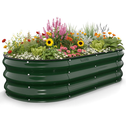 Kesfitt Raised Garden Bed, 5x2x1 FT Galvanized Steel Metal Raised Garden Bed, Oval Open-Bottom Design, 12-Inch Deep for Outdoor Vegetable & Herb Gardening, Fruit Green