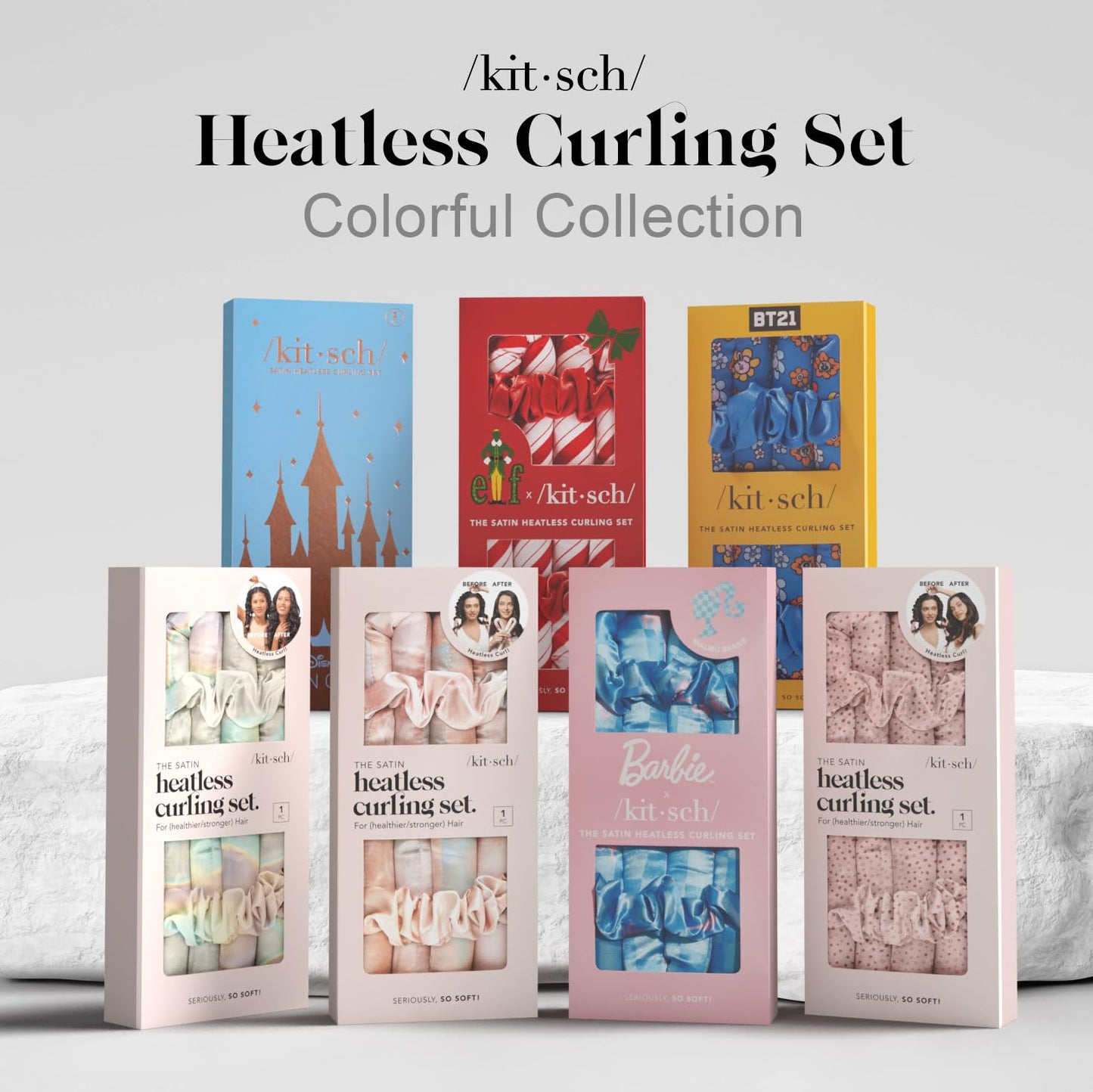 Kitsch Satin Heatless Lockenwickler Set – Hitzefreie Locken über Nacht mit 34" Haarwickler & 2 Satin Scrunchies – Bequeme Haarwickler zum Schlafen für frizzfreies, hitzefreies Styling – Sunset Tie Dye