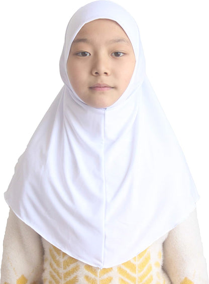 Girls Hijab Muslim Kids Scarf Headwear Solid Color for 6-11 Years Ready to Wear