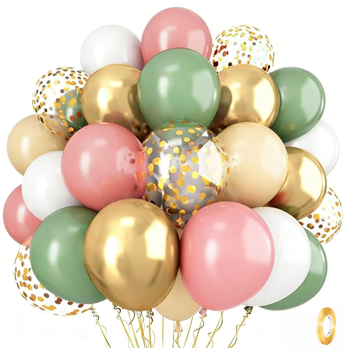 Sage Green, Dusty Pink, Apricot, Metallic Gold, White