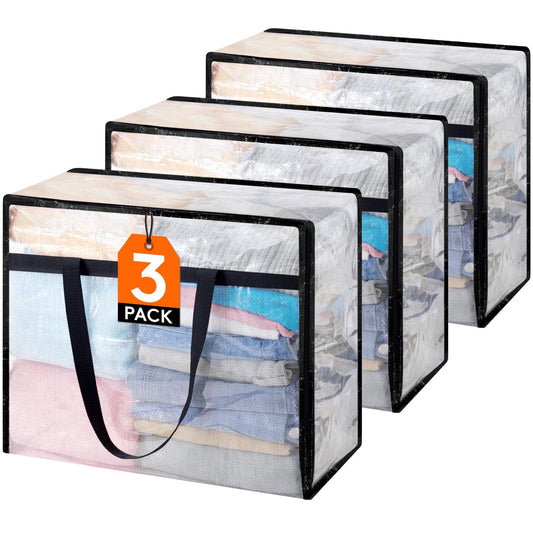 Lifewit 6 Pack Clear Blanket Storage Bags, Foldable Plastic Clothes Organizer with Zipper, Closet Organization Containers and Moving Bag for Comforter, Bedding, Duvet, 40L