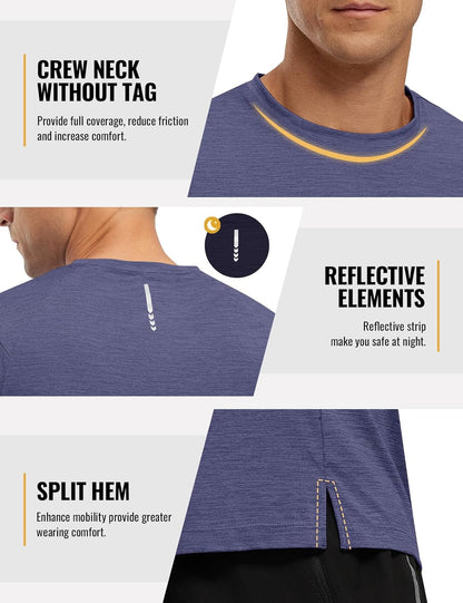 Rdruko Herren Kurzarm Trainingsshirts – Trockene Passform – Feuchtigkeitstransportierend – Für Laufen, Fitnessstudio, aktiven Sport