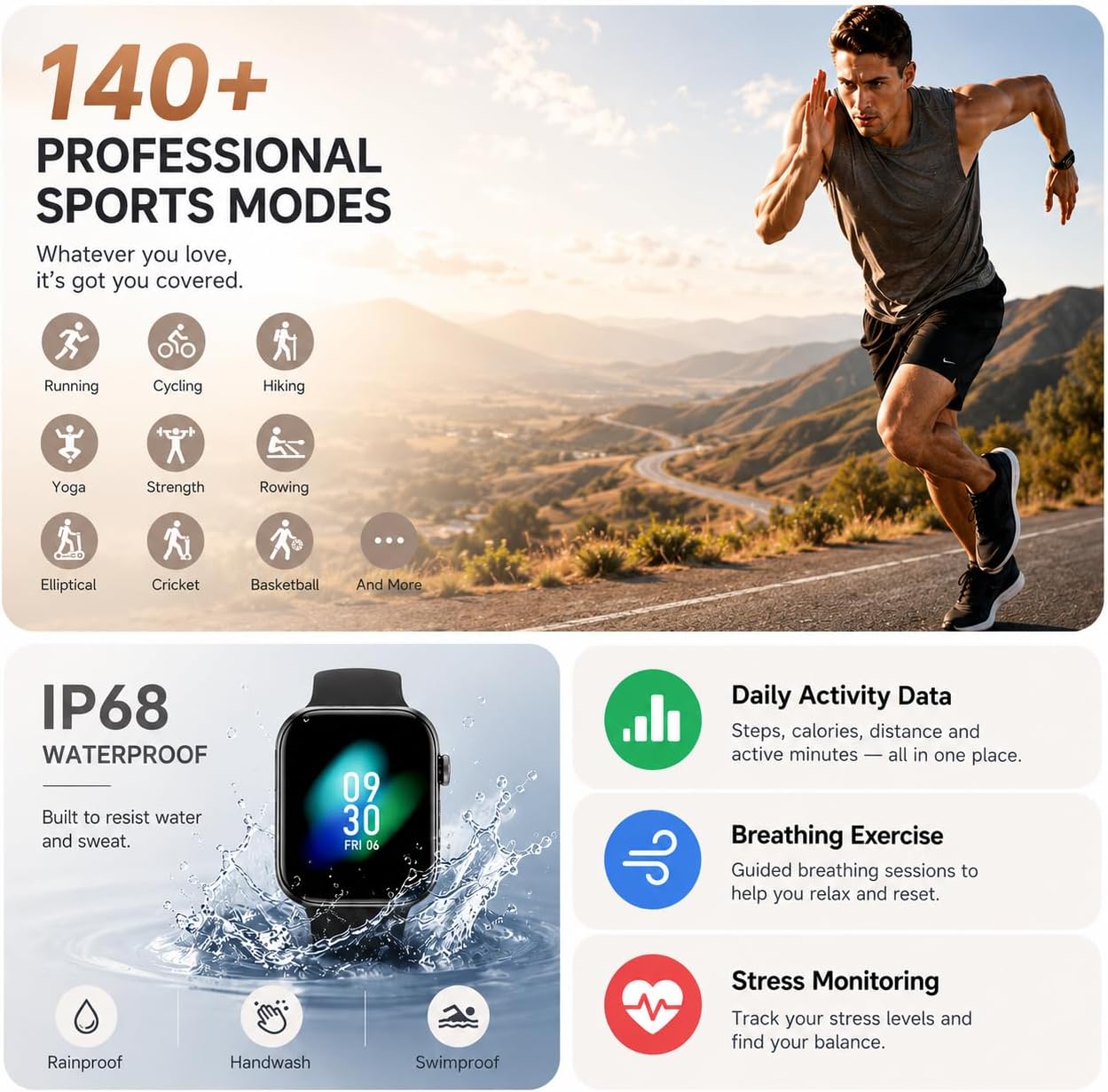 Smart Watch for Men Women, Bluetooth Calling, 1.85" HD Touch Screen Fitness Tracker