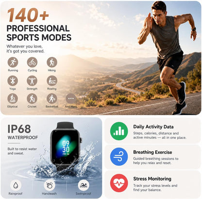 Smart Watch for Men Women, Bluetooth Calling, 1.85" HD Touch Screen Fitness Tracker