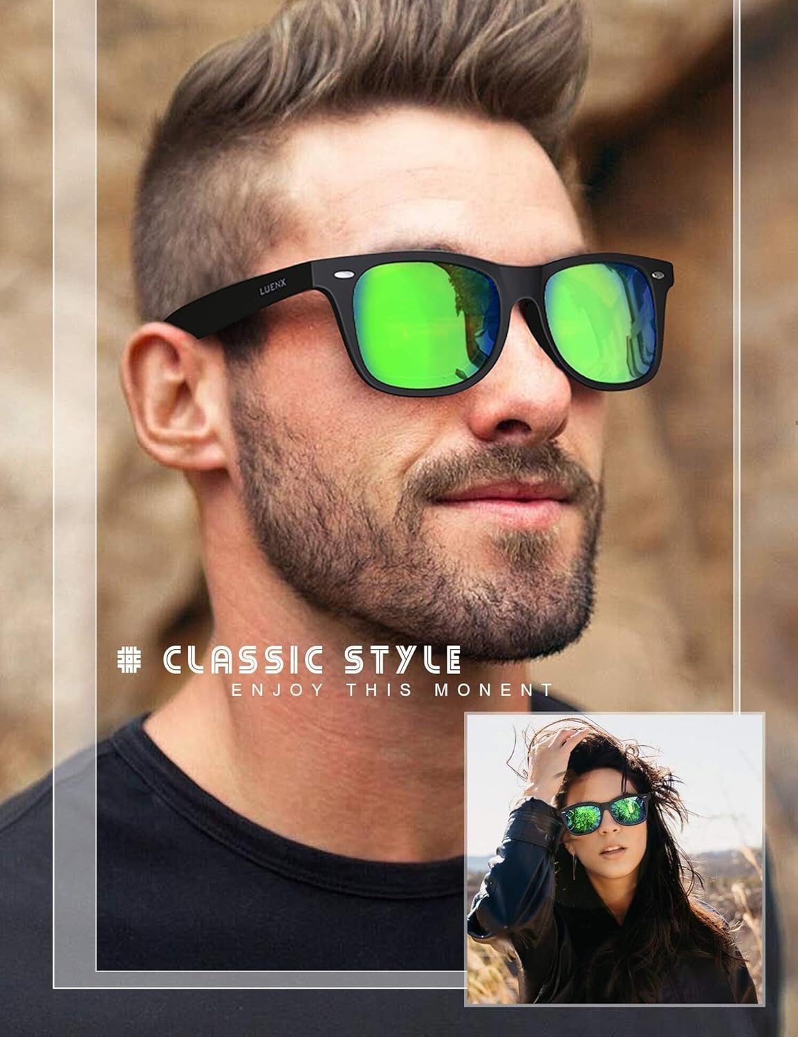 LUENX Polarisierte Sonnenbrillen für Herren und Damen, quadratische Fassung – UV-400-Schutz, 54 mm