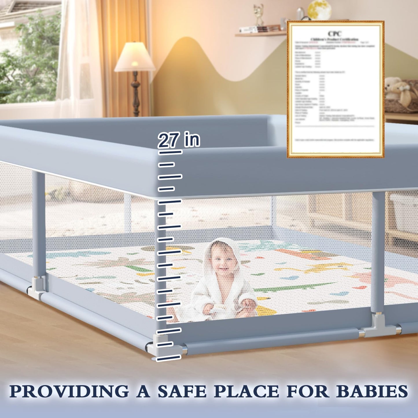 XVISHX 50 x 50 Inch Baby Playpen, Playpen for Babies and Toddlers, Baby Play Pen Playard for Indoor & Outdoor Active Center Game Fence, with Skin-Friendly Fabric and Soft Breathable Mesh, Grey
