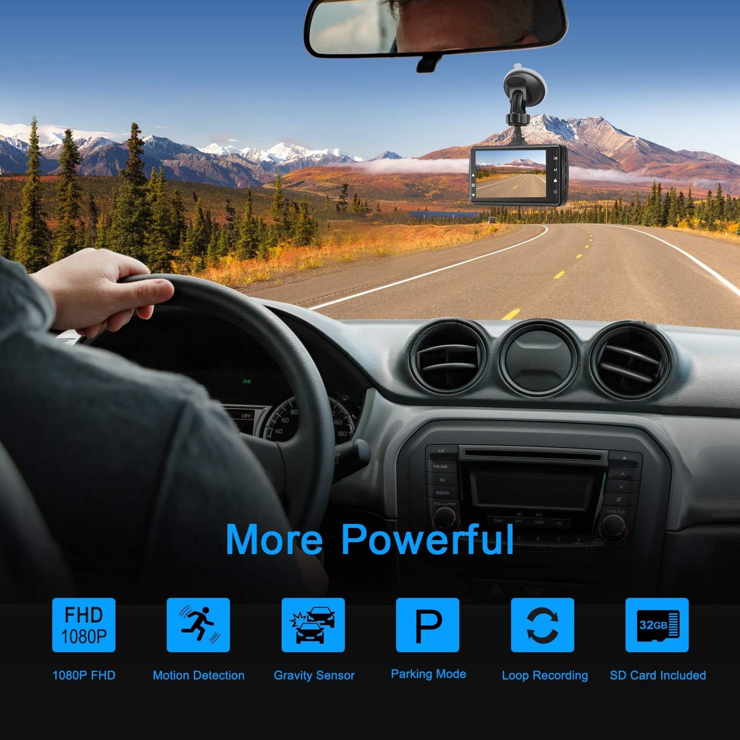 Dashcam Front mit 32G SD-Karte, BOOGIIO 1080P FHD Auto Armaturenbrett Kamera 3'' IPS-Bildschirm 170° Weitwinkel Aluminiumlegierungsgehäuse, WDR G-Sensor Parküberwachung Loop-Aufnahme Bewegungserkennung