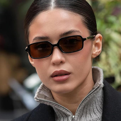 Awdchny Retro Ovale Sonnenbrille für Damen – Elegante Cat Eye 90er Sonnenbrille, Leichter schmaler Rahmen, Trendige UV-Schutz Sonnenbrille 8057 Schwarz+Braun+Schildpatt