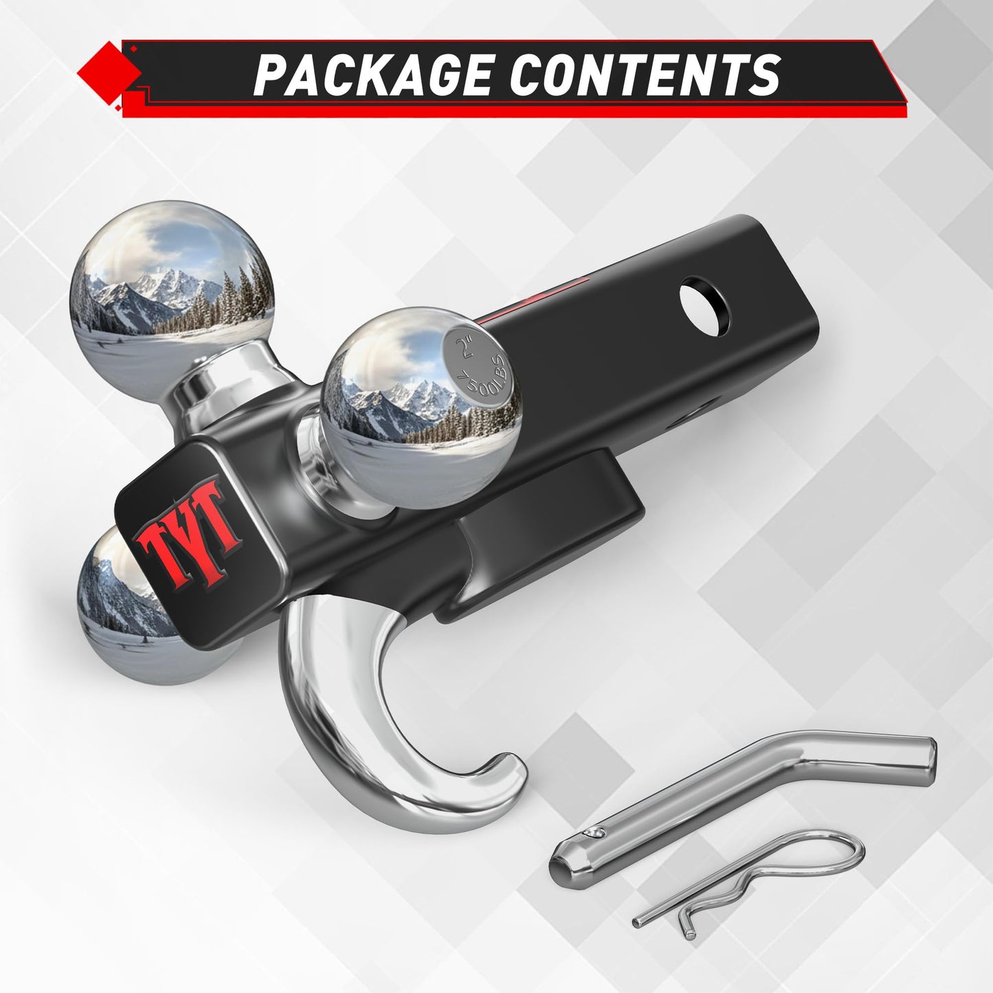 TYT Adjustable Truck Trailer Hitch for 2 inch Receiver, 6" Drop/Rise Tow Hitch with Dual Balls (2" & 2-5/16"), Compatible with Heavy-Duty Trailer Systems up to 20,000 lbs, Includes Hitch Tightener
