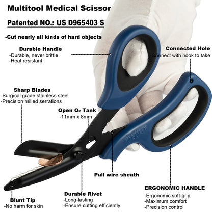 MEUUT 2 Pack Medical Scissors Trauma Shears for Left and Right Hand -Patented Bandage Scissors All Purpose with Non-Stick Blades, Surgical Grade Shears Stainless Steel EMT Scissors for Nurses EMT