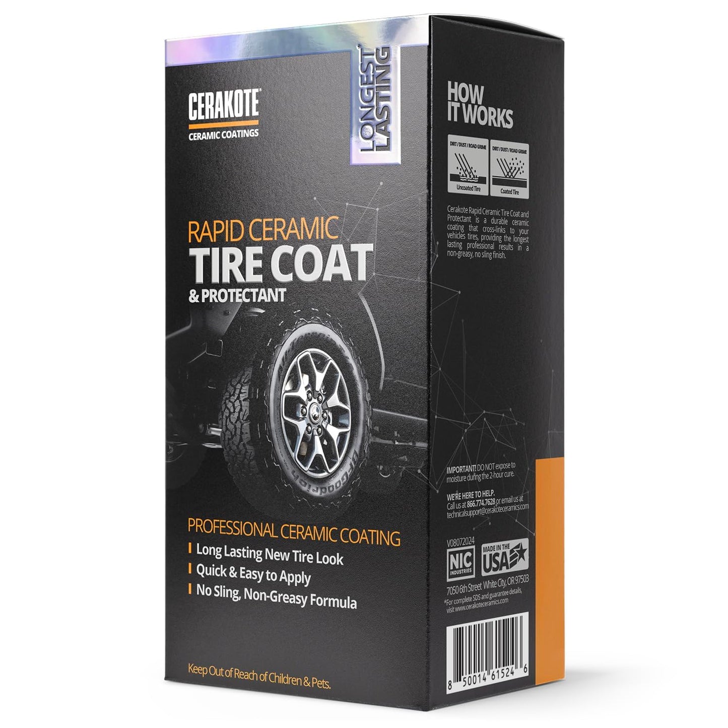 CERAKOTE Rapid Ceramic Tire Coat – Neuwagen-Glanz für Ihre Reifen – Tiefes Schwarz – Hält bis zu 10x länger – Kein Abschleudern, nicht fettende Keramik-Reifenbeschichtung für PKW, LKW & SUV – Einfache Anwendung (295 ml)