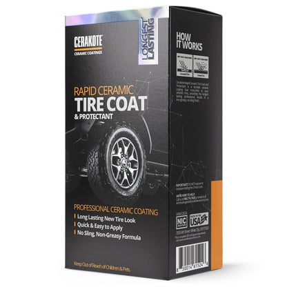 CERAKOTE Rapid Ceramic Tire Coat – Neuwagen-Glanz für Ihre Reifen – Tiefes Schwarz – Hält bis zu 10x länger – Kein Abschleudern, nicht fettende Keramik-Reifenbeschichtung für PKW, LKW & SUV – Einfache Anwendung (295 ml)