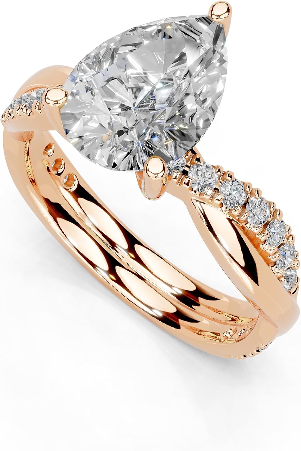 Pear Cut Lab Grown Diamond IGI Certified 3 Prong Split Shank Engagement Anniversary Wedding Ring in 14K Gold, Platinium for Women (1.0-5.0 Ct, F-G Color, VS1-VS2 Clarity)