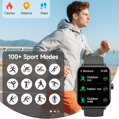 Smartwatch für Herren Damen (Anrufe entgegennehmen/tätigen), Alexa-Smartwatch kompatibel mit Android iOS, Fitness-Tracker mit Herzfrequenz-SpO2-Schlafmonitor, 1,8 Zoll HD DIY Zifferblatt Wasserdichte Uhr mit Bluetooth-Anruffunktion